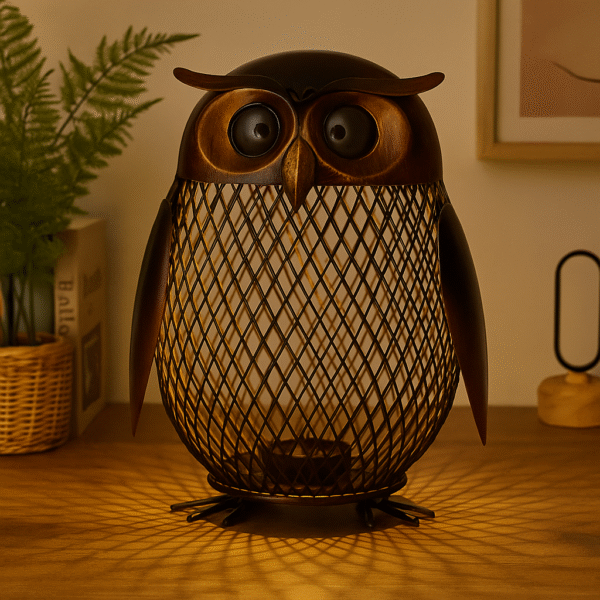 Tirelire hibou sculptée en métal – Image 3