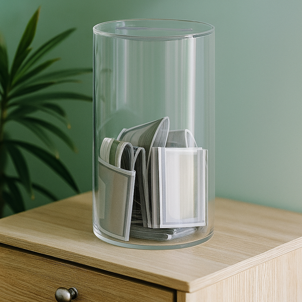 Tirelire transparente cylindrique