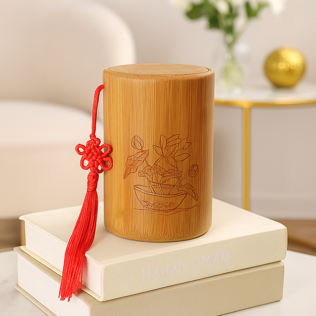 Tirelire bambou cylindrique gravée