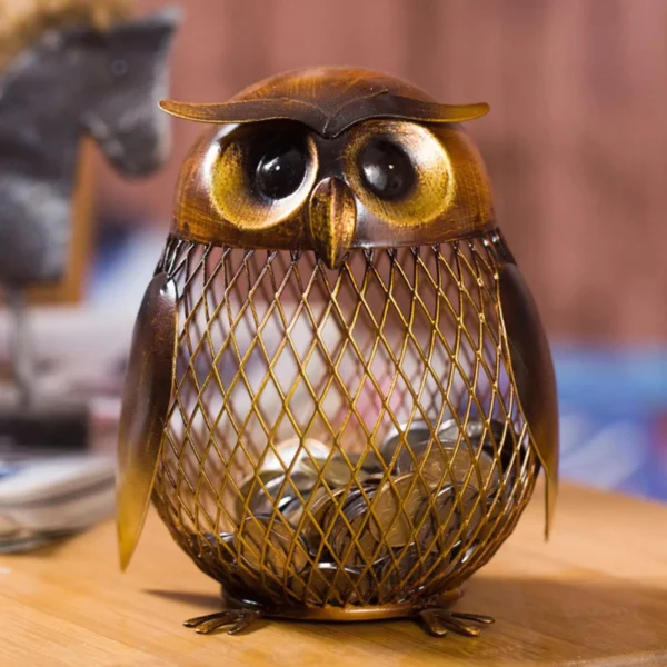 Tirelire hibou sculptée en métal – Image 5