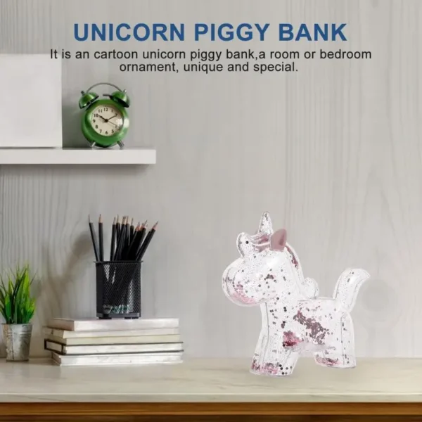 Tirelire licorne transparente à paillettes scintillantes – Image 9