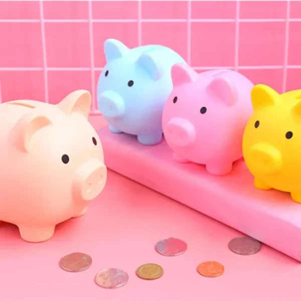 Tirelire cochon moderne en plastique avec bouchon – Image 5