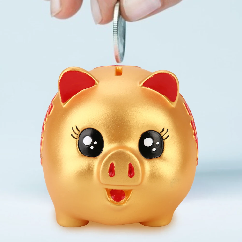 Tirelire cochon doré traditionnel porte-bonheur