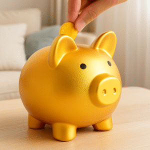 Tirelire cochon dorée brillante
