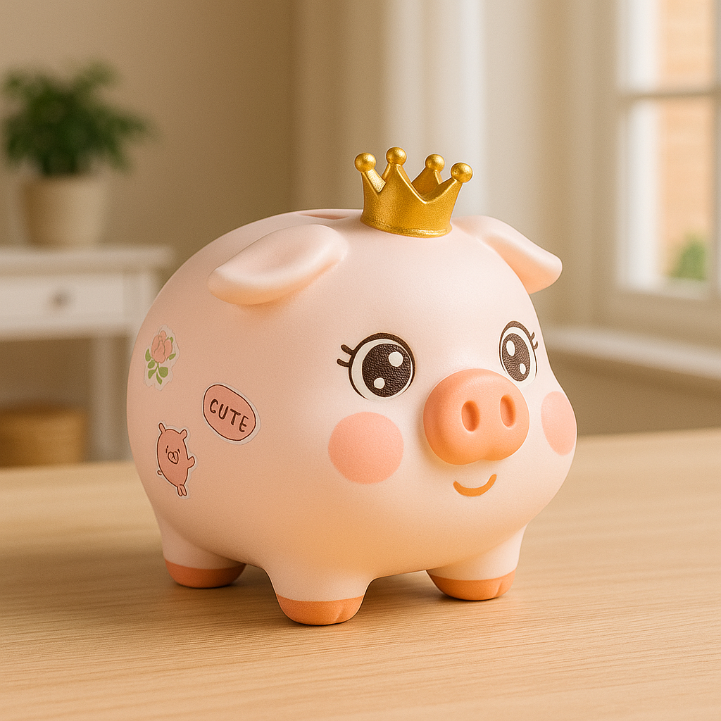 Tirelire cochon kawaii blanc à motifs colorés - A